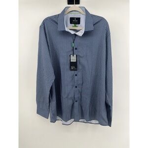 Tom Baine Mens XXL Slim Fit Performance Stretch Navy Check Dress Shirt